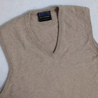 Mens Lands End Solid Tan  100% Cashmere  V Neck Vest - Image 1 of 4