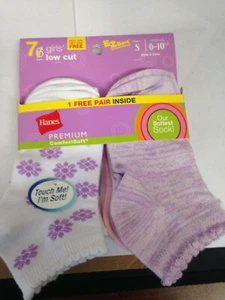 Hanes Premium Girls' 7pk Super Soft Low Cut Socks - Size S - Picture 1 of 3