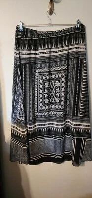 Falda One World Mujer Línea A Negra Blanca Paisley Floral Midi Boho Talla L Foto 1 de 3