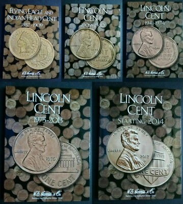 Juego de 5 carpetas de monedas de centavo HE Harris Lincoln número 1-5 1857-2025 álbum libro Foto 1 de 4
