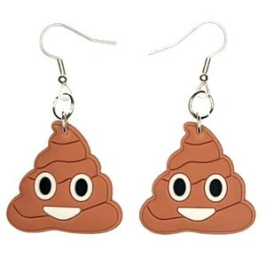 Poop Earrings Handmade Hypoallergenic Silver Plated Fishhooks - Picture 1 of 5