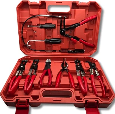 AC TOOLS Juego completo de alicates para bridas, abrazaderas y circlip 9 piezas + maletín