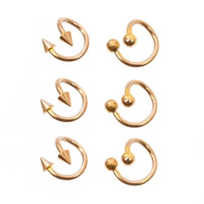 6 Pc. Rose Gold I.P. Twister Spiral Ring 16 Gauge 5/16" 8MM W/ Spike & Ball Ends - Image 1 of 4