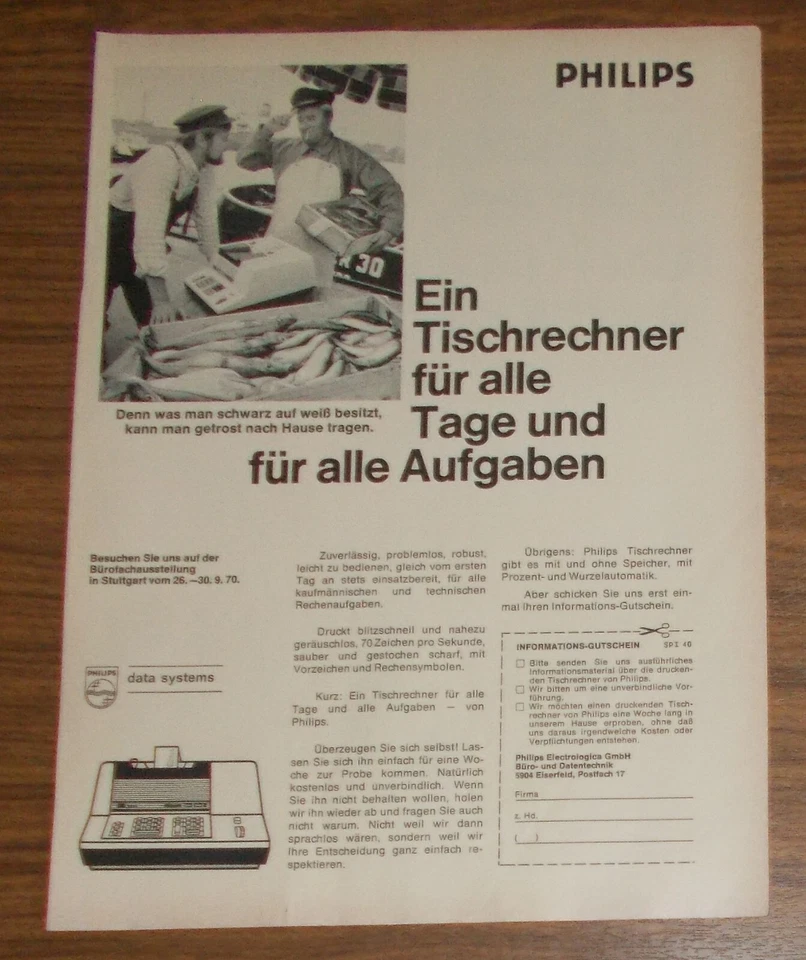 Seltene Werbung PHILIPS - Ein Tischrechner für alle Tage und alle Aufgaben 1972 - Image 1 of 1
