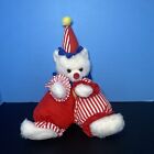 RUSS peluche cirque clown ours JOYEUX anniversaire vintage rouge blanc bleu 16 pouces jouet Lovey