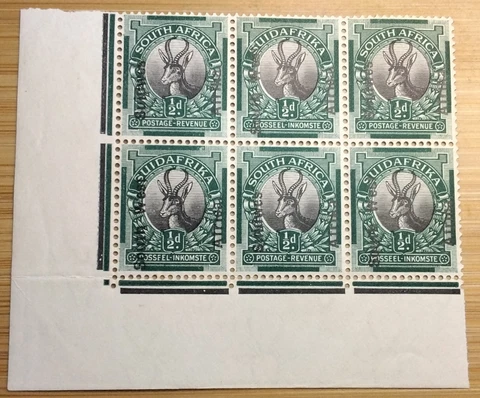 1926 SOUTH WEST AFRICA 1/2d MINT STAMPS CORNER BLOCK OF 6 Cover