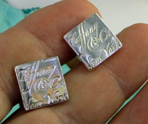 Estate TIFFANY & CO Gorgeous Sterling Silver Elegant Square NOTES Cufflinks - Picture 1 of 4