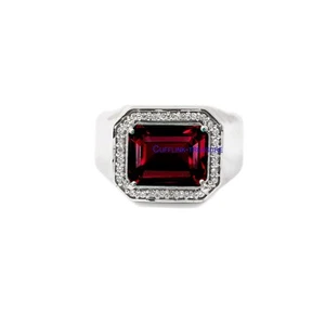 Natural Garnet & Moissanite Gemstones with 925 Sterling Silver Ring For Men's #8 - Picture 1 of 4