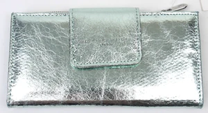 ADRIENNE VITTADINI STUDIO FOLD OUT TAB SNAP WALLET MINT CRACKED METALLIC - Picture 1 of 10