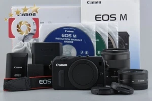 Very Good!! Canon EOS M Black 18.0 MP Mirrorless Camera 18-55 22 Lenses w/ Box - Picture 1 of 18