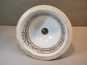 Vtg Cesame Painted Floral Italian Porcelain Bathroom Sink, 1972, 12.5 OD 10.5 ID - Picture 1 of 19