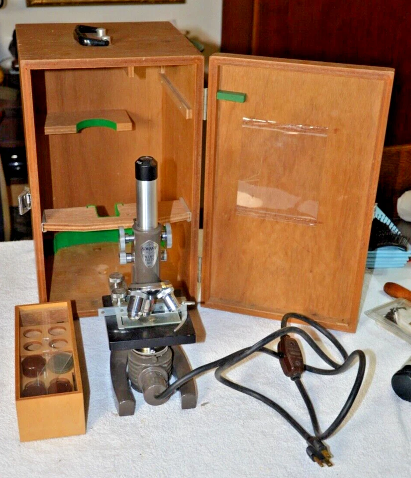 Vintage Microscope Swift Box Set w/ wooden box & accessories- Japan - Image 1 of 4