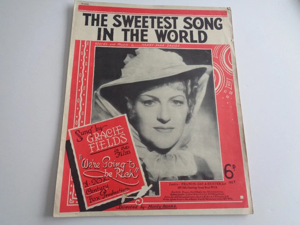 SHEET MUSIC - THE SWEETEST SONG IN THE WORLD - GRACIE FIELDS - 1938 - Image 1 of 1