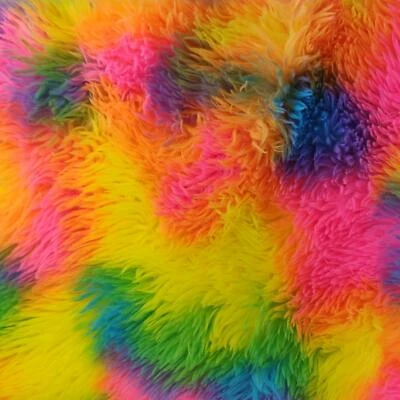 Super Luxury Faux Fur Fabric Material - RAINBOW CARNIVAL - Image 1 of 3