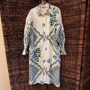 Tory Burch Smocked Knee Length Women's Dress 8 Button Up Balloon Sleeves Western - Picture 1 of 13