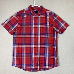 Prana Shirt Adult Large Red Plaid Short Sleeve Logo Outdoor Hiking Preppy Mens - Picture 1 of 12