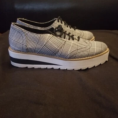 MADDEN GIRL Women's Andria Black Plaid Platform Wedge Oxford Size 8M - Image 1 of 4