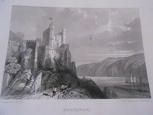 Gravure 1858 - Vue de Rheinstein - Picture 1 of 1