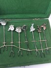 Vtg MARICELO Taxco 8  Sterling Silver Cocktail Olive picks Forks Donkey Cactus 