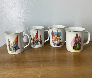 Gnomes Coffee Mugs Cups 1982 Set Of 4 Family Life Rien Pourtvliet Japan - Picture 1 of 13