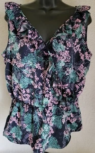 Attention Womens Shirt Top Blouse Size L Large Blue Green Pink Floral - Picture 1 of 24