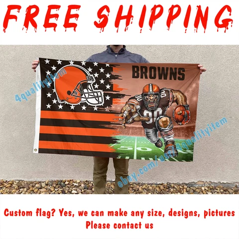 Deluxe Cleveland Brown Stars Stripes Mascot Flag Banner 3X5 FT Football 2023 Cover