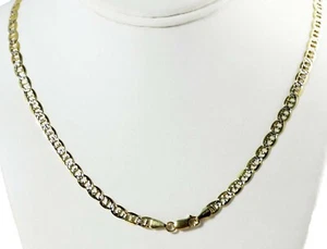 4.20mm 18" 9.90gm 14k Gold Two Tone Men's White Pave Mariner Flat Chain Necklace - Picture 1 of 4