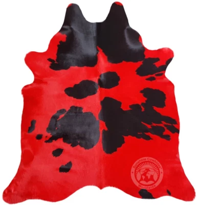 Real Cowhide Rug Dyed Red on Black - Size 6x7' - Image 1 of 4