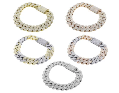 Brazalete Cubano Miami Diamante Real Nido de Abeja 15 3/5 CT Oro 14MM 8" Foto 1 de 4