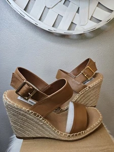 Steve Madden Uri Espadrille Wedge Sandal Tan Suede Sz 8 - New - Picture 1 of 9