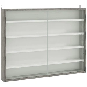 HOMCOM 5-Tier Wall Display Shelf Unit Cabinet w/ Shelves Glass Doors Grey Wood - Picture 1 of 12