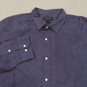 Mens Linen Shirt XL Blue 100% Lino Long Sleeve Button Up Dress Bloomingdales - Picture 1 of 13