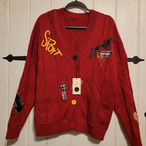 Cárdigan para mujer Ebossy rojo gráfico parches bordados talla XXL - Imagen 1 de 5