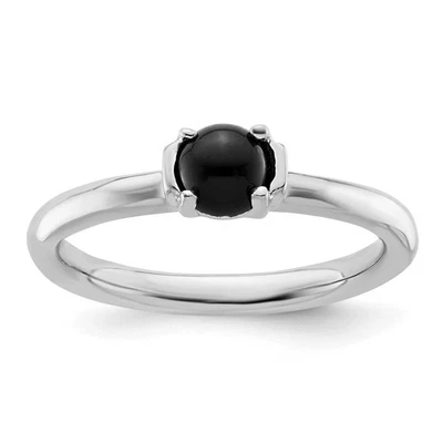 Anillo de ágata negra pulida expresiones apilables de plata de ley 925 talla 7 Foto 1 de 4