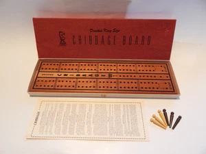 Vtg Drueke King Size Hardwood Cribbage Board No 47 w/box + instructions + 6 pegs - Picture 1 of 24