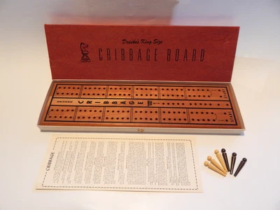 Vtg Drueke King Size Hardwood Cribbage Board No 47 w/box + instructions + 6 pegs - Image 1 of 4