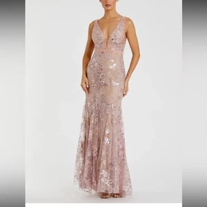 Neu | MAC DUGGAL 67481 ärmelloses tief ausgeschnittenes Kleid mit Blumenverzierung rosa 12 - Bild 1 von 9