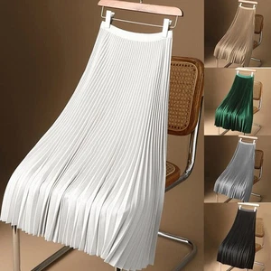Womens High Waist Pleated Skirt Dress Ladies Summer Holiday Long Swing Skirts UK - Picture 1 of 25