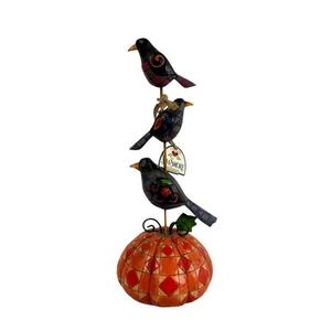 Jim Shore Heartwood Creek 4005342 Sentinel Fall Halloween Three Crows On Pumpkin - Picture 1 of 5