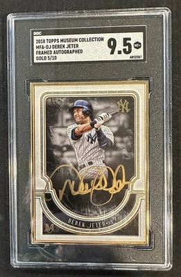 2018 TOPPS MUSEUM COLLECTION DEREK JETER FRAMED GOLD AUTO /10 SGC 9.5 #MFA-DJ - Image 1 of 2
