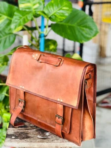 New Men;s Shoulder Satchel Briefcase Handmade Goat Leather Messeng - Picture 1 of 6