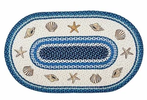 Blue Sea Shells 100% Natural Braided Jute Oval Rug 20x30 by Earth Rugs,starfish - Picture 1 of 1