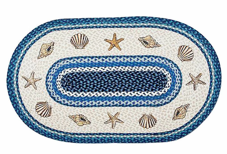Alfombra ovalada de yute trenzado 100 % natural Blue Sea Shells 20x30 de Earth Rugs, estrellas de mar Foto 1 de 1
