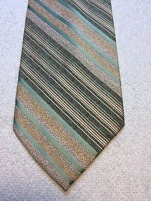 ВИНТАЖНЫЙ WEMBLEY МУЖСКОЙ ГАЛСТУК 4 X 55 ЗЕЛЕНЫЙ И ЗОЛОТОЙ В ПОЛОСКУ - Изображение 1 из 4