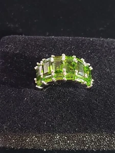 VERY NICE ! 925 STERLING SILVER EMERALD CUT CHROME DIOPSIDE RING SIZE 8 - Picture 1 of 11