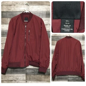 H&M Bomber Jacket Men’s L Burgundy Red Full Zip Pockets Casual C6 - Picture 1 of 7