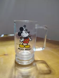 Mickey Mouse Tall Glass Mug With Handles Vintage Walt Disney Productions 5.75" - Picture 1 of 5