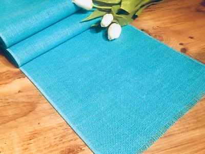 TURQUOISE Rustic Burlap Jute Runners Wedding Hessian Table Runner 30cm wide - Image 1 of 2
