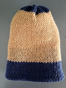 double sided reversable adult size beanie pink navy blue beige handmade winter h - Picture 1 of 2