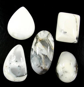 83.75 Ct Natural Dendrite Opal 20-30 mm Loose Gemstone Cabochon 5 Pcs Lot - 1376 - Picture 1 of 2